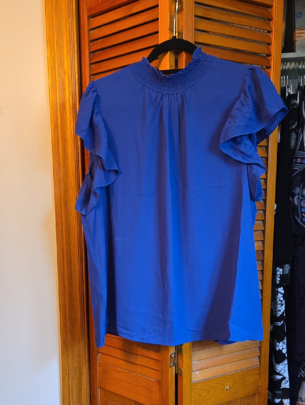 cleo Royal Blue Ruffle Sleeve Smocked Neck Blouse